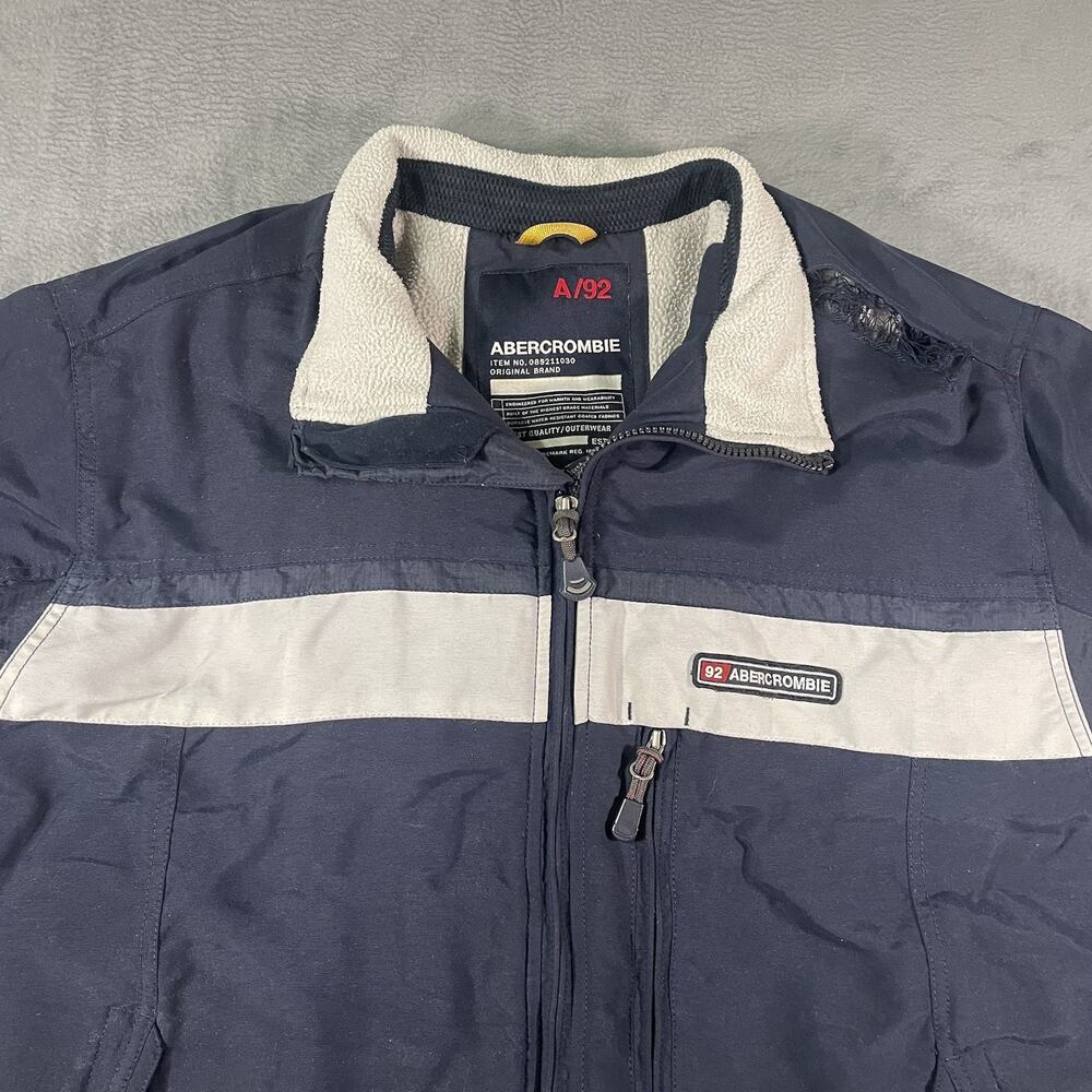 Y2K Abercrombie & Fitch A92 Jacket Mens L Fleece Lined Zip Coat Navy - Picture 8 of 16